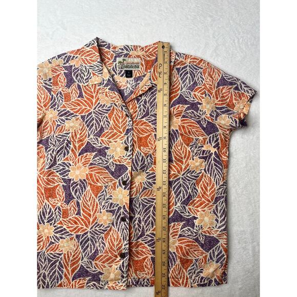 Pataloha Orange Purple Floral Hawaiian Button Down Shirt sz 2 Organic Cotton - Picture 7 of 7